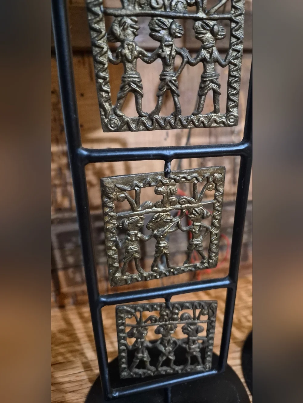 Set Of 2 Vintage Dhokra Art Iron and Brass Pillar Candle Holders